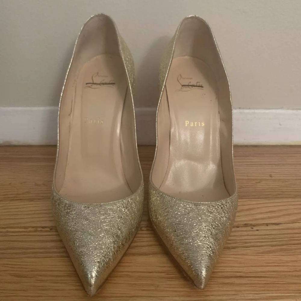 Christian Louboutin Gold Pointed-Toe Pumps